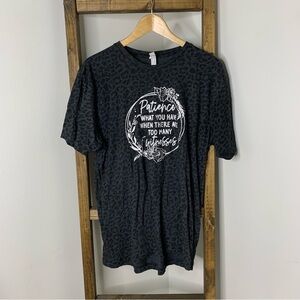 Leopard Print Patience Black Graphic T-Shirt Size L